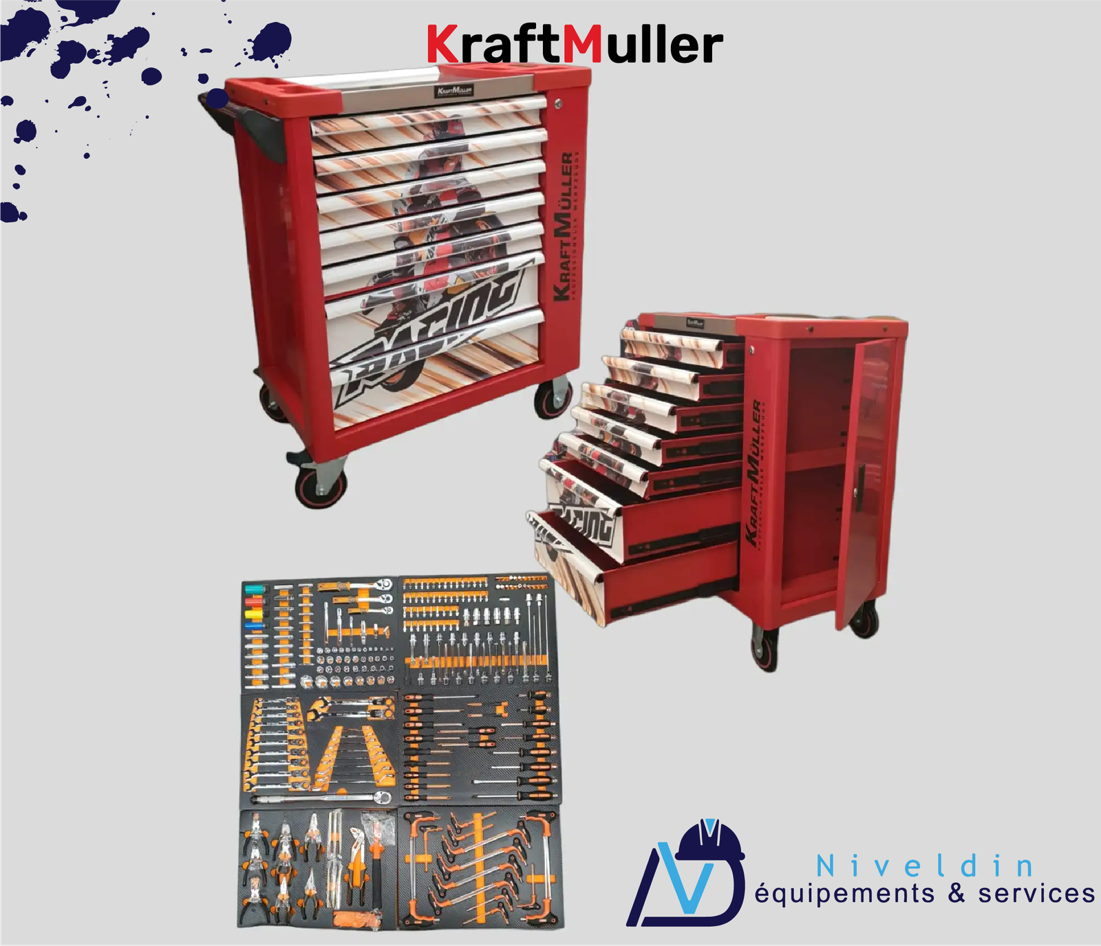 Armoire à outils KraftMuller Racing 7/6 avec 540 pièces et plateau EVA — vue 2