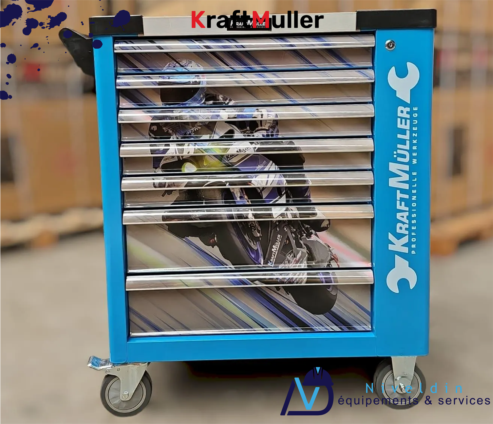 Armoire à outils KraftMuller Racing Blue Flex à 7 tiroirs avec clé dynamométrique – 581 pièces — vue 2