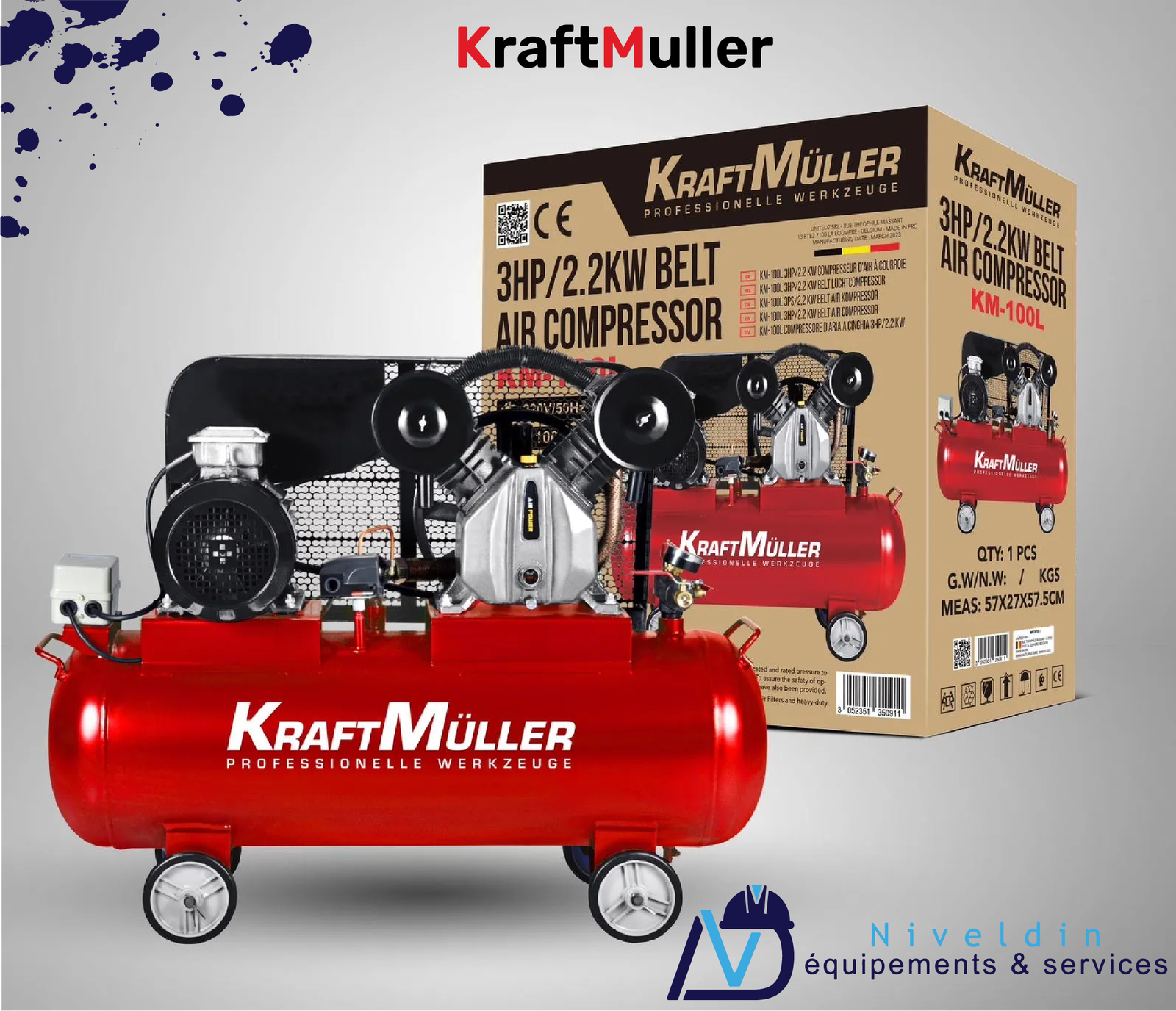 COMPRESSEUR D’AIR À COURROIE KM3HP/2,2KW KM-100L — vue 2