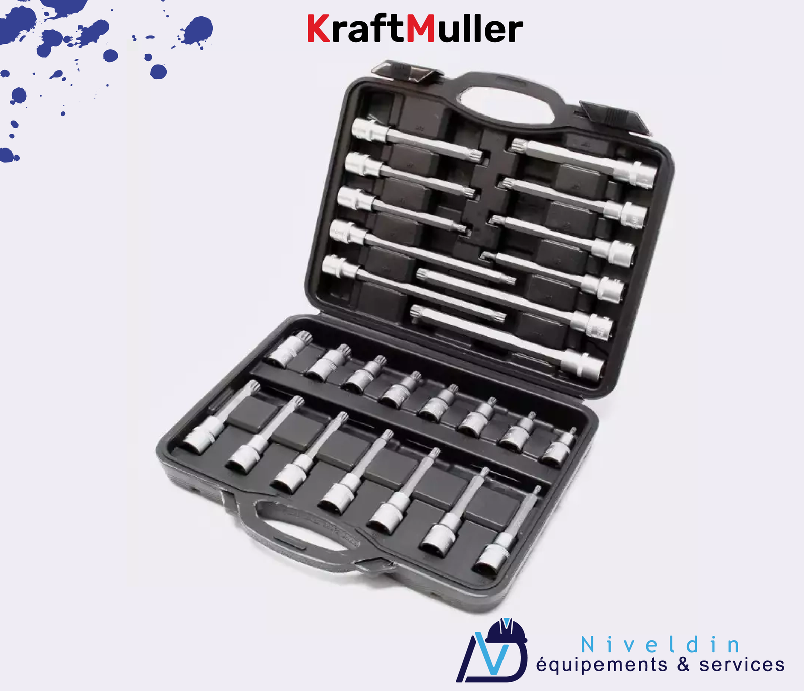 Jeu de douilles KRAFTMULLER 88 pièces 1/2″ : cannelure, hexagone, étoile en T — vue 2