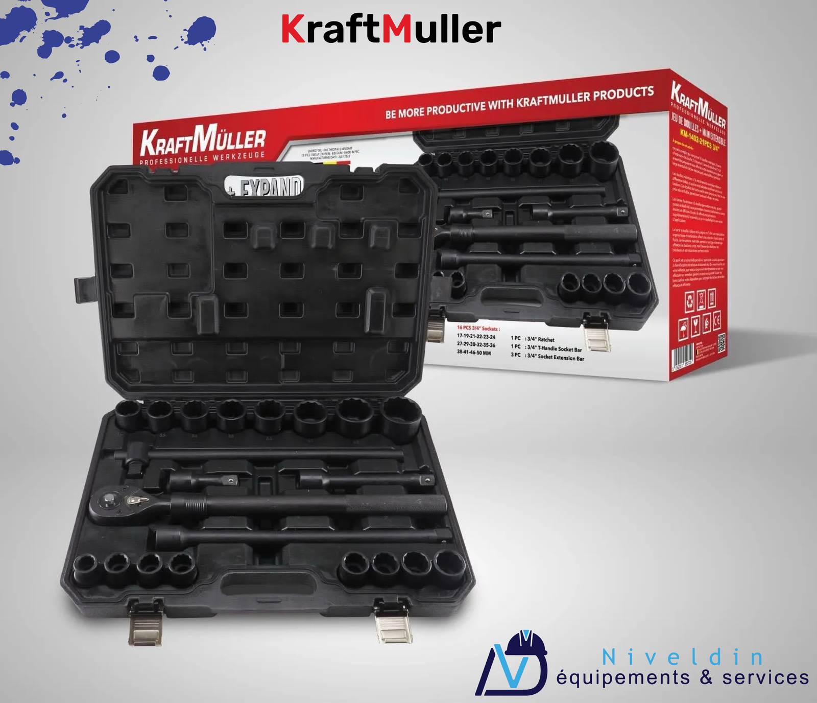 JEU DE DOUILLES+MAIN EXTENSIBLE KM-1402-21PCS 3/4 — vue 2