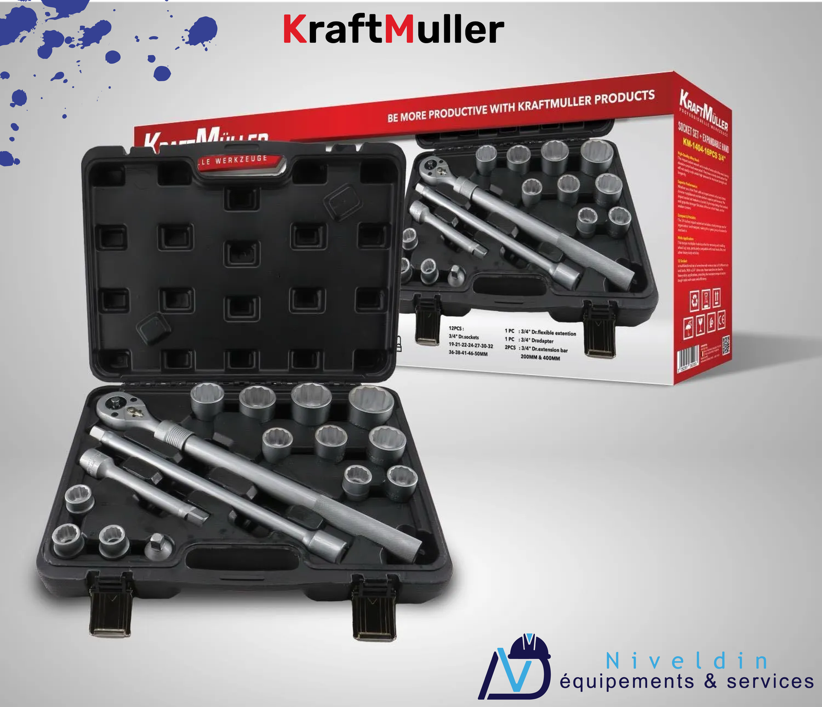 JEU DE DOUILLES+MAIN EXTENSIBLE KM-1404-16PCS 3/4 — vue 2