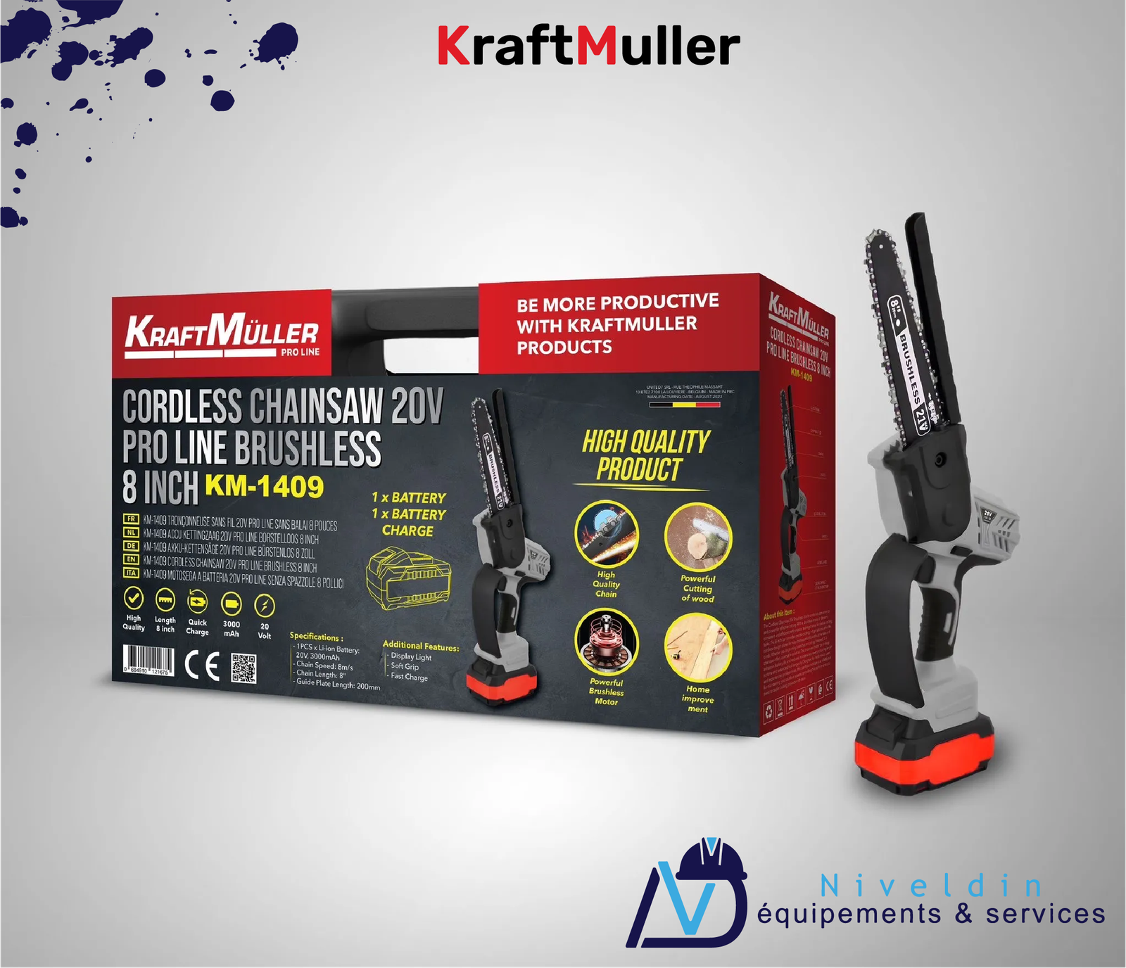 KM-1409 SCIE À CHAÎNE SANS FIL 8″ 20V PRO — vue 2