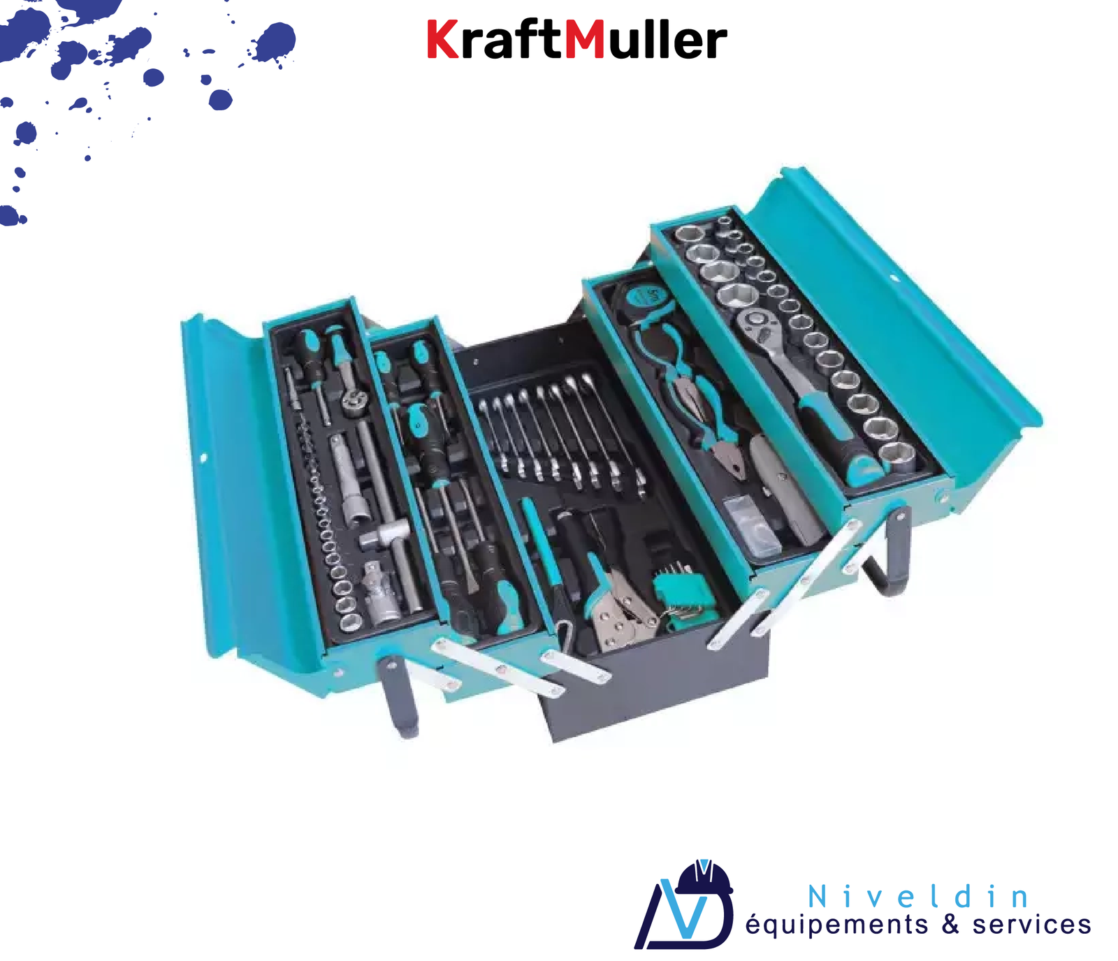 KRAFTMULLER Ensemble d’outils de 85 pièces avec boîte en métal 1/4 et 1/2 — vue 2