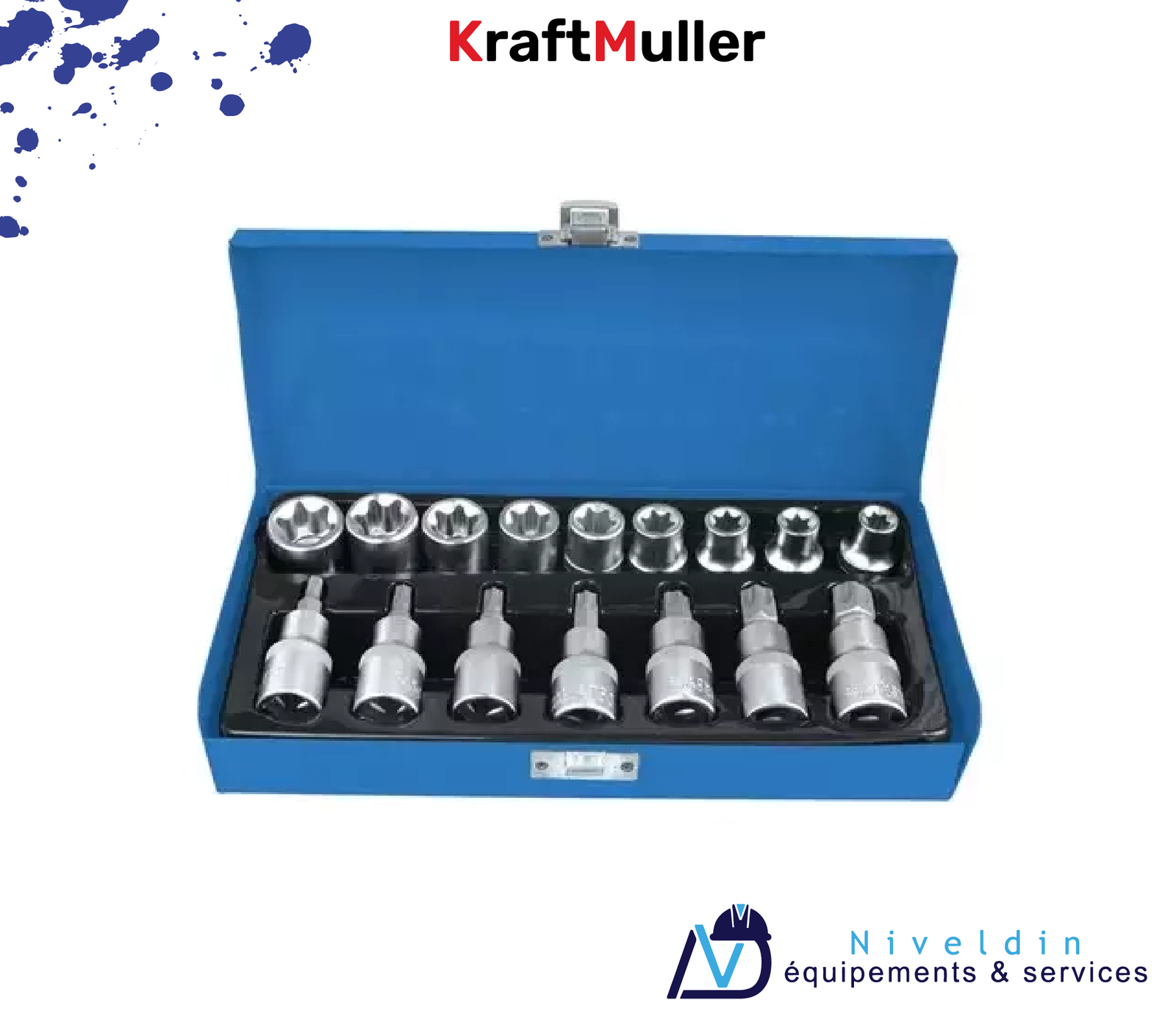 Outil à douilles KRAFTMULLER 17 pièces – Jeu de douilles avec boîtier en métal — vue 2